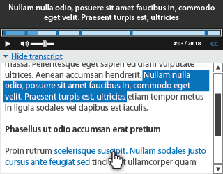 Floe audio player design showing an interactive, structured transcript