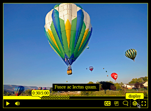 Screenshot of the Floe video player, in yellow-on-black contrast mode