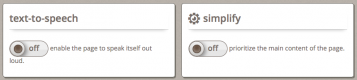 Screen shot of Learner Options TTS and content simplification panels